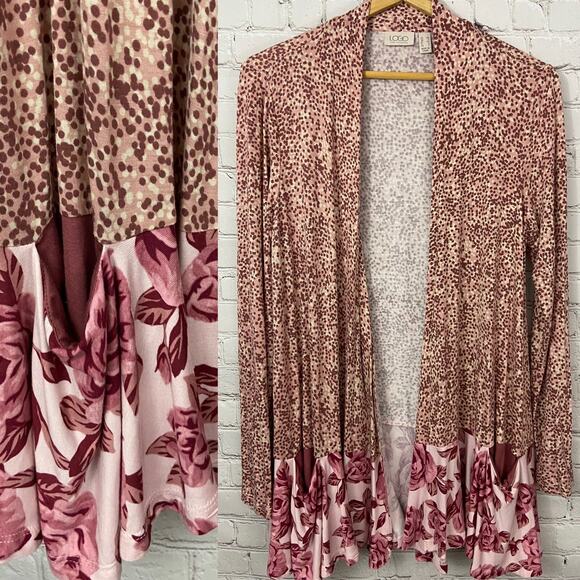 LOGO by Lori Goldstein Tops - LOGO By Lori Goldstien Pink Long Sleeve Cardigan Size XS Mixed Print Pockets
